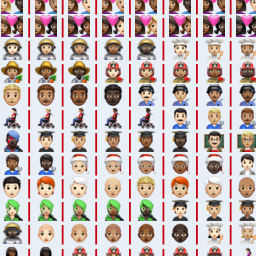 Grid of various skin tone emojis with red vertical pipe line characters between them.